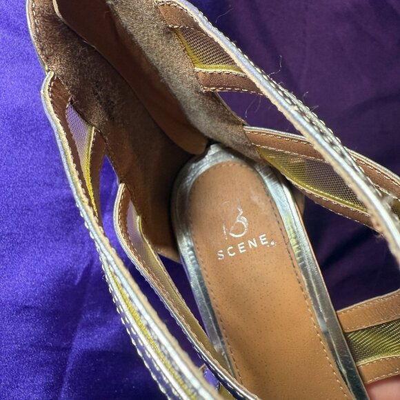 📌Scene Silver Yellow 4.5" High Heel Sandals with Ankle Straps and Zipper - Picture 12 of 15